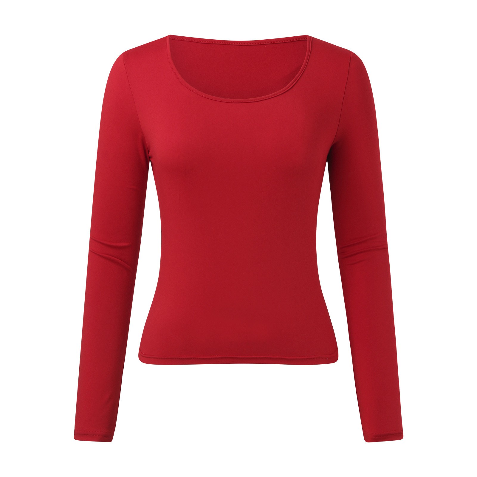 thumbnail image 4 of Top corto ajustado de manga larga para mujer: camiseta ajustada con cuello redondo, poliéster y spandex, diseño básico liso para hacer ejercicio, yoga y estilo informal., 4 of 5